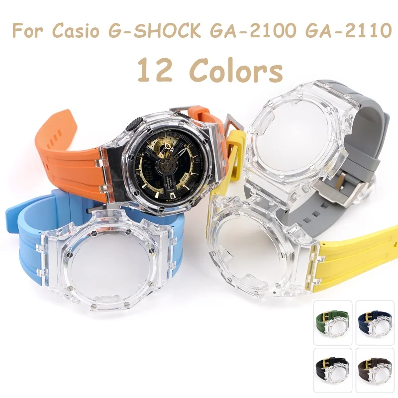 

PC Transparent Watch Case Soft Rubber Strap Suitable for Casio GA-2100 GA-2110 Series Sport Diving Watch Band Replacement Belt