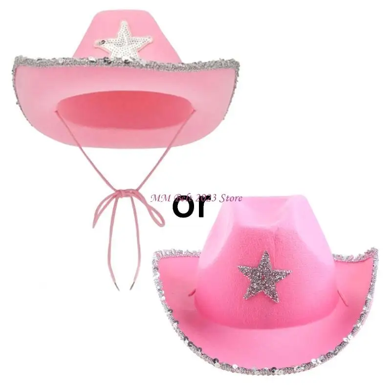 49ME Pinker Cowboyhut für Mädchen. Glitzernder Cowgirl-Hut mit Pailletten und schillerndem Stern – Detail 8
