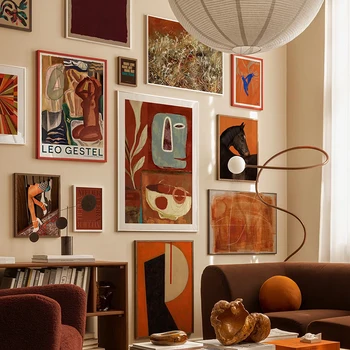 Galleria di rivivio con geometria astratta vintage, stampa artistica su tela, poster murale per soggiorno, camera da letto, ufficio, decorazione da parete, regalo