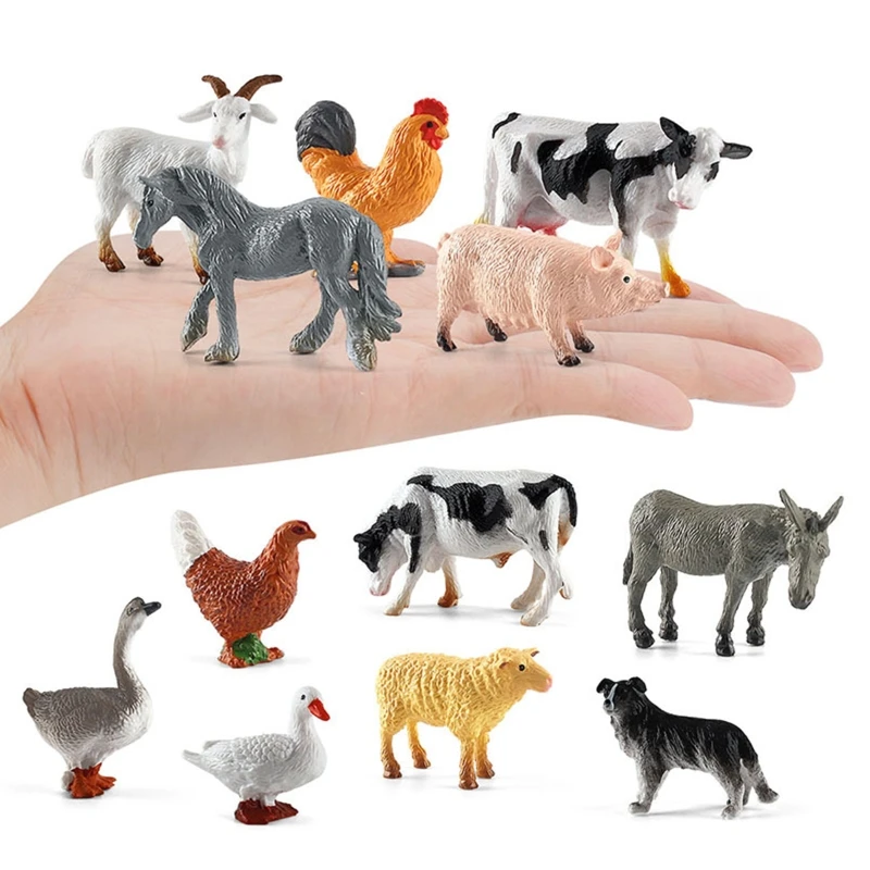 12pcs Mini Farm Animal Figurines Realistic Farm Animal Figures Toys Plastic Farm Barn Animals Playset Set for Toddlers 2