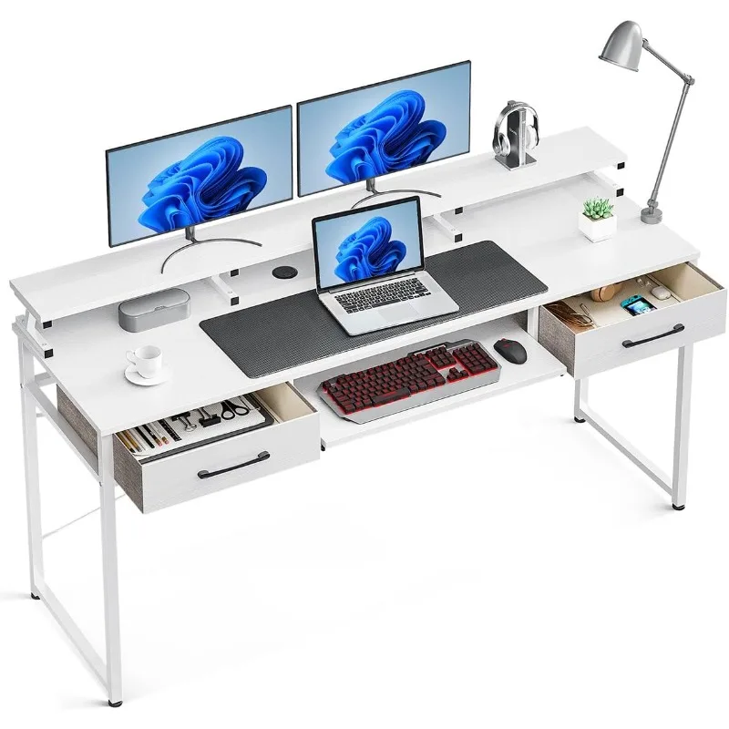 ODK Computer Desk Study Table, 63 Inch Office Desk with Drawers and Keyboard Tray, Study Desk Work  with Monitor Shelf