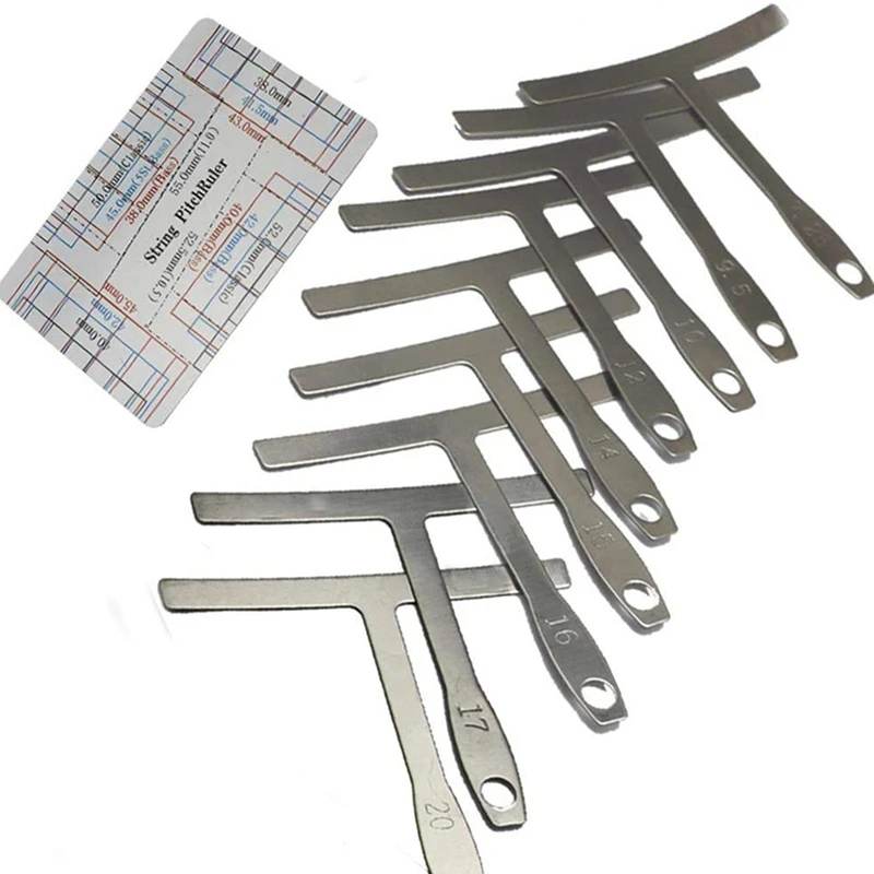 10-Piece Set Guitar Measuring Tool Include 9 T-Shaped Arc Ruler 1 Guitar String Height Ruler For And Bass Setup