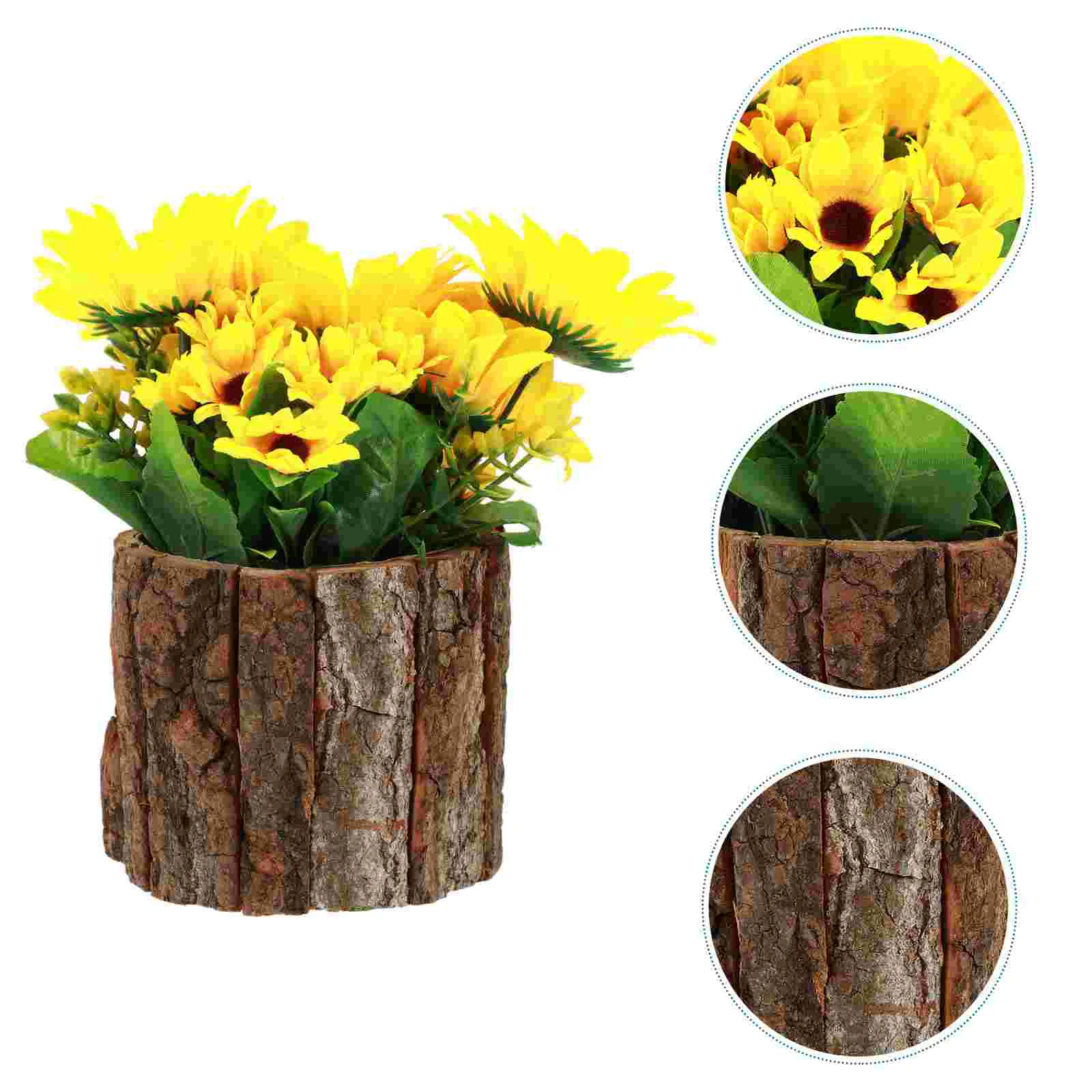 

Sunflower Ornament Bookshelf Decoration Simulated Bonsai Fake Green Plant Decorate Office Simulation Wooden Artificial Flowers