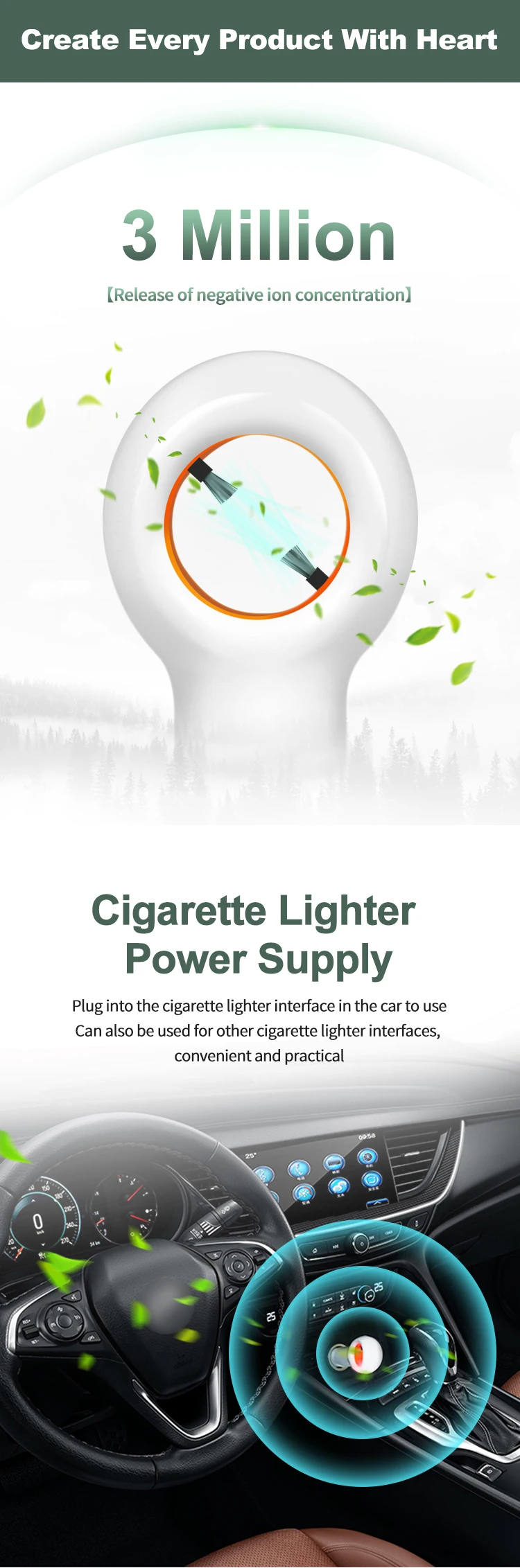 Description Picture 3 of itemFactory Manufacturers negative ions Car Air Purifier Fresh Car Air