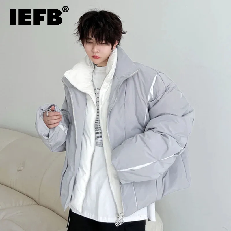 

IEFB Streetwear New Men's Thickened Cotton Coat Patchwork Winter Fake Two Piece Stand Collar Padded Jacket 2023 Winter 9C3515