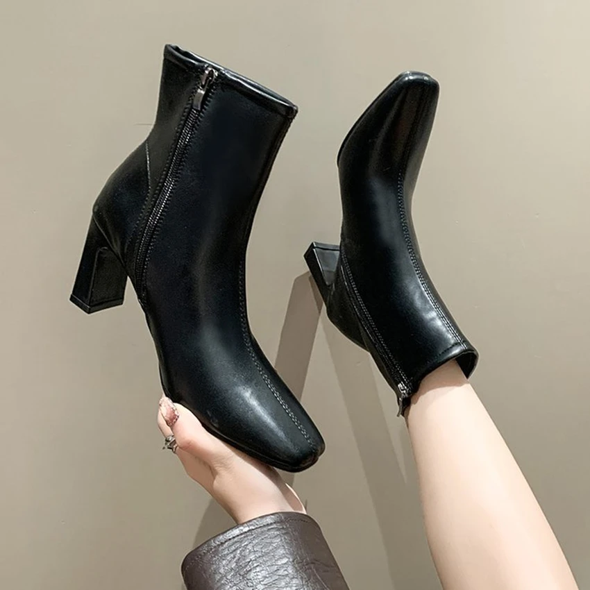

Femininas Women Fashion Sweet High Quality Side Zipper Short Ankle Boots Lady Brand Design Black Boot Spring and Autumn Fashion