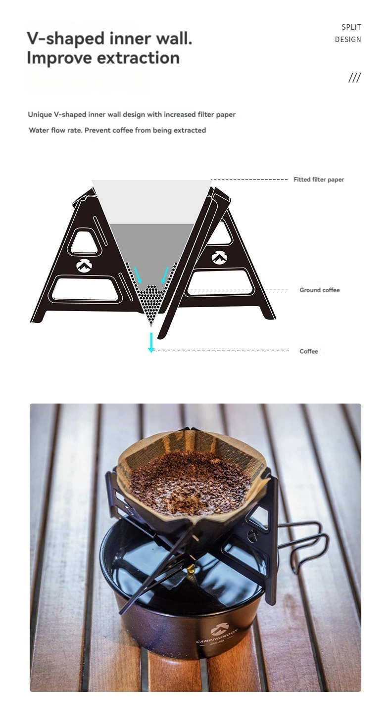 CAMPINGMOON Kaffeetrichter, Edelstahl, titanbeschichtet, faltbar, tragbar, Outdoor, Camping, handgebrühte Kaffeefilter-Tropfgestell – Detail 6