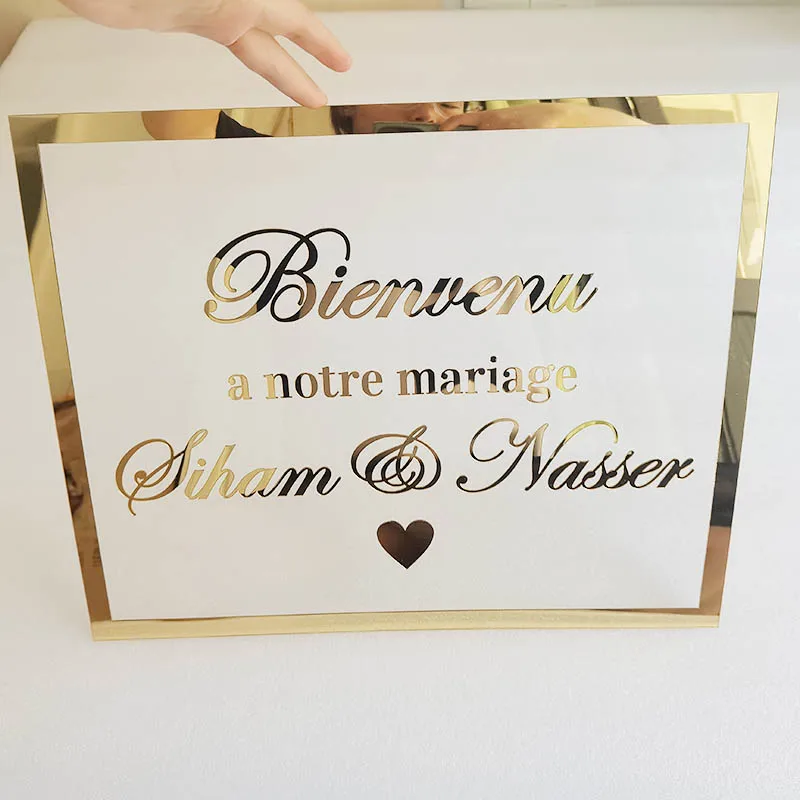 Personalized Wedding Welcome Sign Bride Groom Wedding Name and Date Acrylic Mirror Frame Babyshower Sign Party Decor Gift