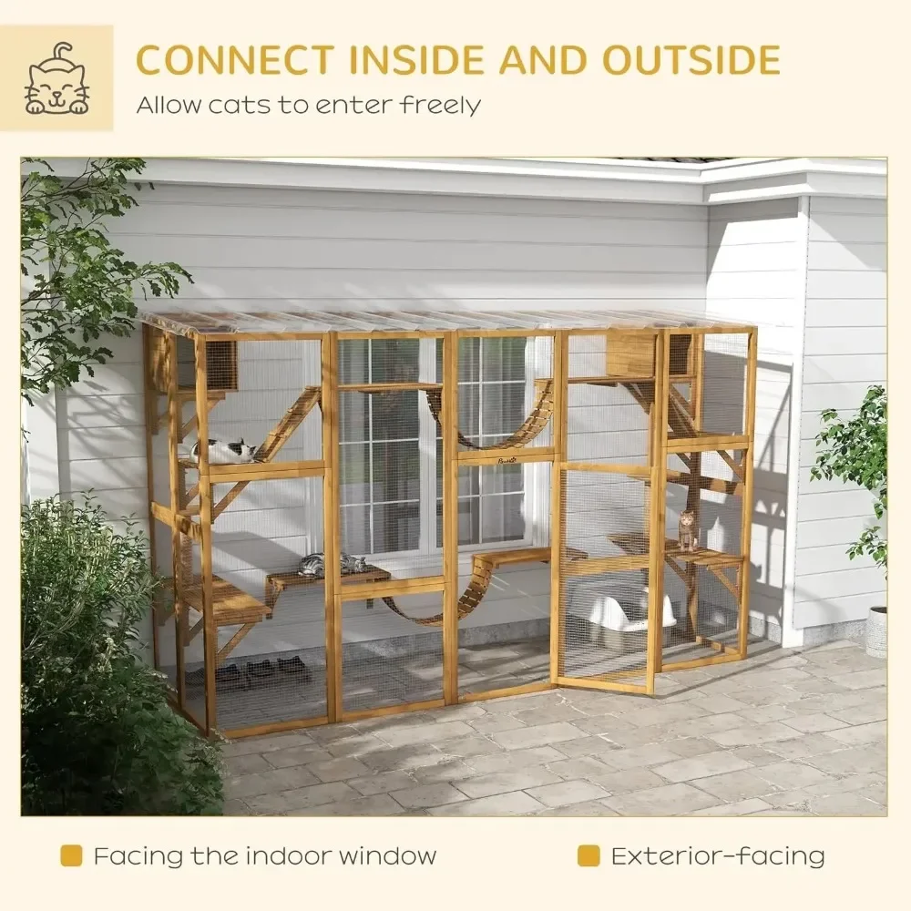 Catio Playground Cat Window Box Outside Enclosure Outdoor Cat House with Weather Protection Roof for Wooden Frame