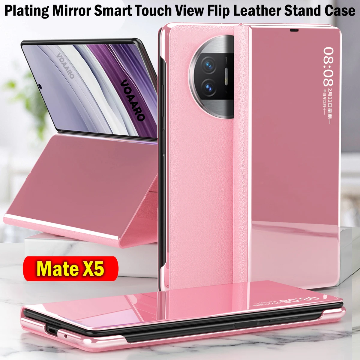 

for Huawei Mate X5 Plating Mirror Flip Leather Case Funda for Huawei Mate X5 Case Smart Touch View Cover Kickstand Protect Capa