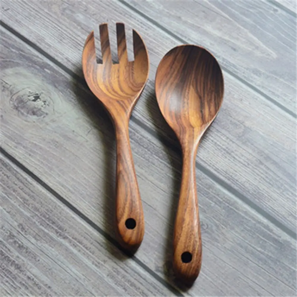 Mixing Cooking Cutlery Serving Salad Dinner Natural Large Spoons Tableware Fork Wooden Spoon
