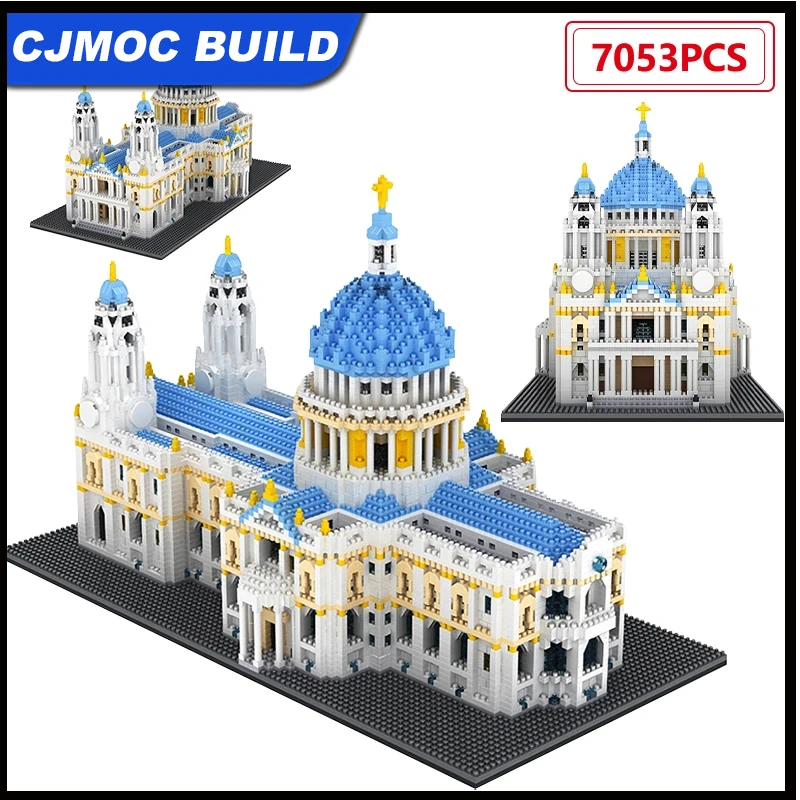 7053 Pcs 도시 미니 세인트 폴 대성당 건축 빌딩 블록 유명한 성 Moc 벽돌 교육 선물 어린이를위한 장난감