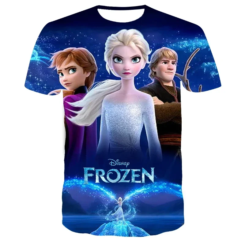 

2024 Summer Disney Cartoon Movie Frozen Anna Elsa 3d Print T-shirts Girls Clothing Children Short Sleeve 2-14Ys Kid Girl T-shirt