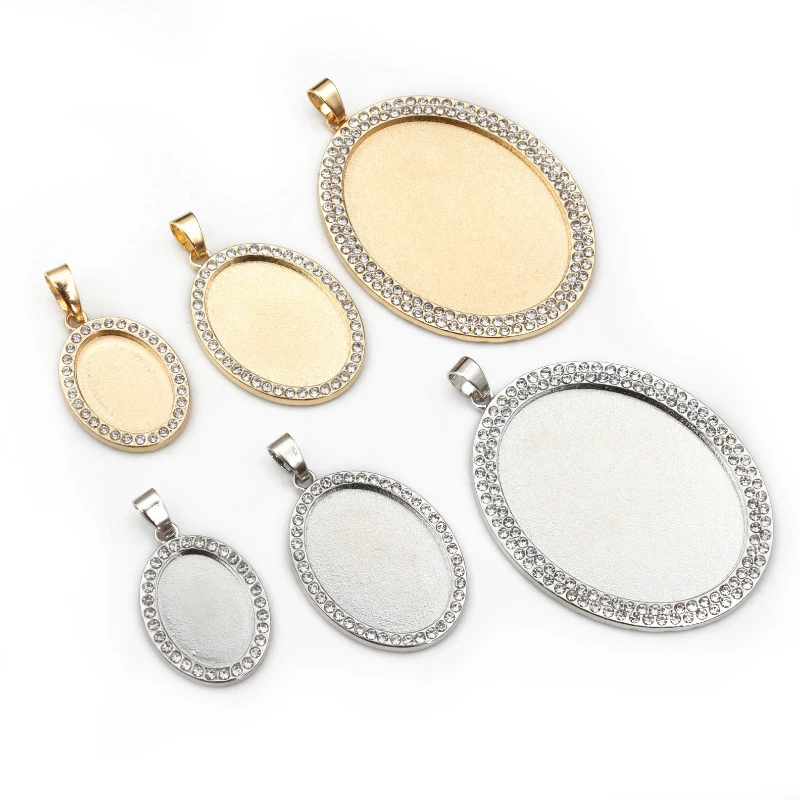 5 Stück 13x18mm 18x25mm 30x40mm Innen größe oval Rhodium KC Vergoldeter Strass Stil Cameo Cabochon Basis-Setting Anhänger