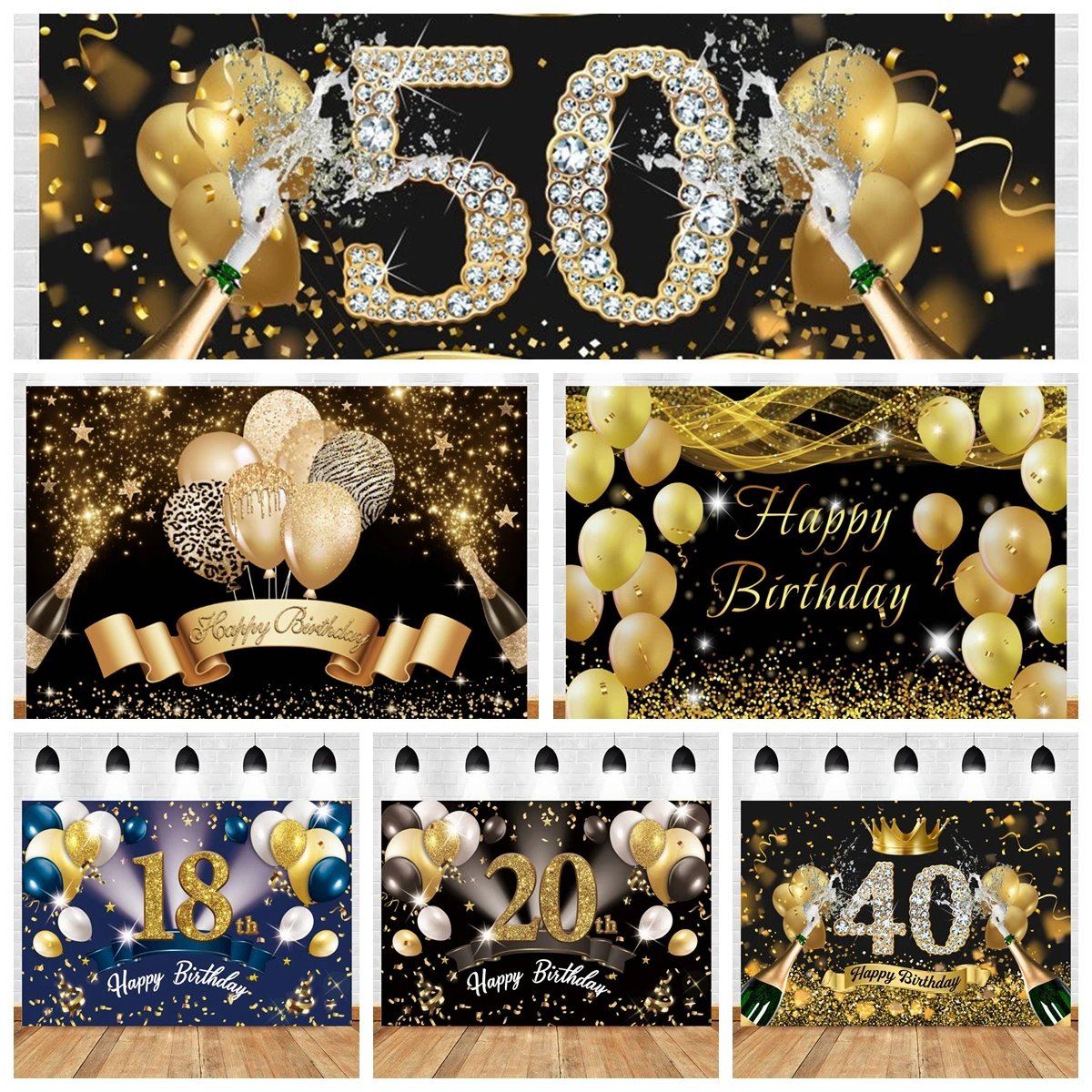 

Adult Birthday Photography Backdrops Party Decor Glitter Spots Banner Balloon Customize Portrait Background Photo Studio Props
