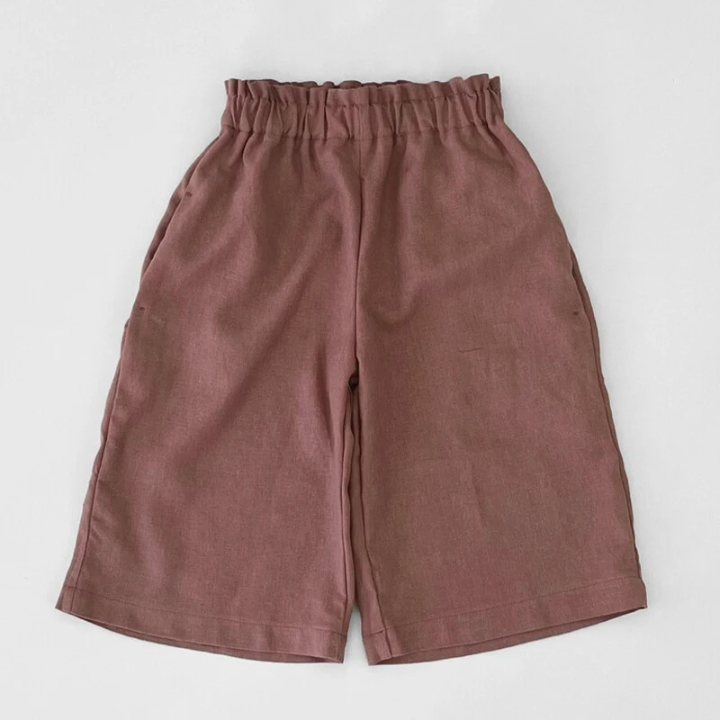 Kids Wide-Legged Linen Pants With Pockets Summer Casual Loose Retro Cotton And Linen Girls Trousers Baby Clothes TZ423
