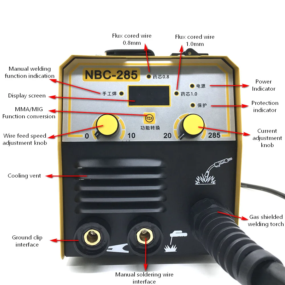2 In 1 MIG+MMA Semi-automatic Welding Machine 220V/110V Dual-purpose Airless Two-protection Inverter Welder Flux Cored Wire