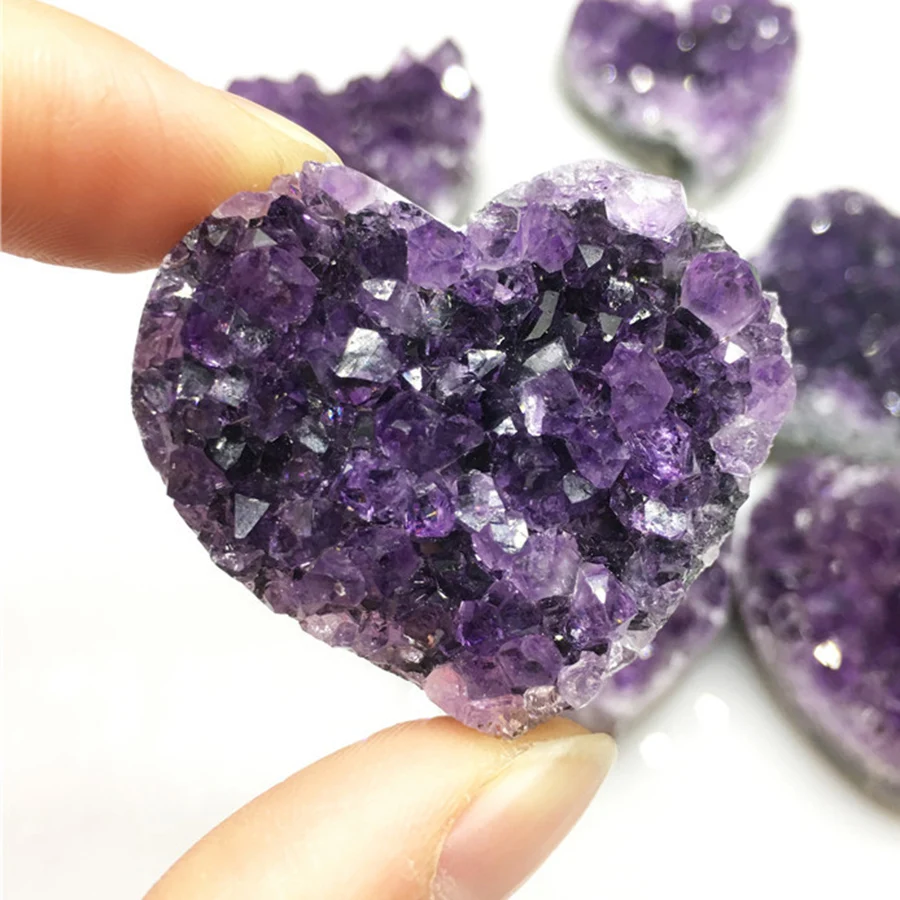 1pcs Natural Healing Crystal amethyst Heart Shape Raw Stone Energy Balancing Reiki Office Room ornaments Gifts