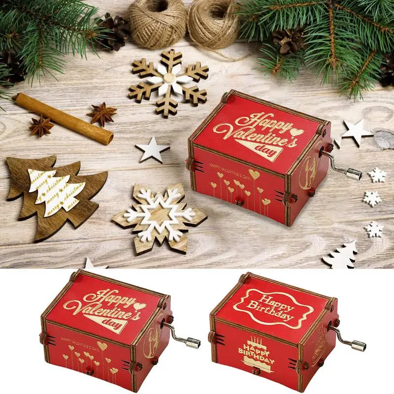 

wooden Hand Crank Music Box Red Vintage Wood Carved Hand Crank Present Couple Gifts Wooden Gift Unique Gift Hand Crank Present