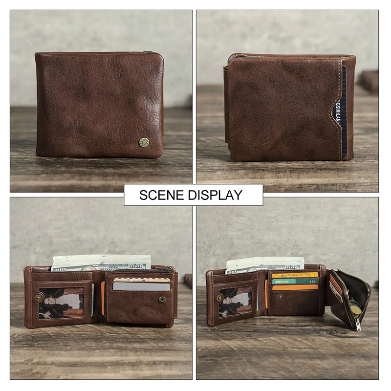 CONTACT'S Genuine Leather Men Wallet Small RFID Casual Trifold Short Wallets Zipper Coin Pocket Male Card Holder Purse 4