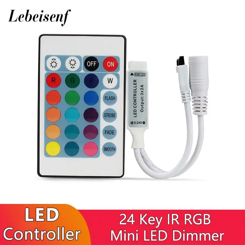 New Mini LED Controller RGB Light Dimmer 6A DC5-24V with 24-Key IR Remote Control for 5050 2835 LED RGB Light Strip String Lamp