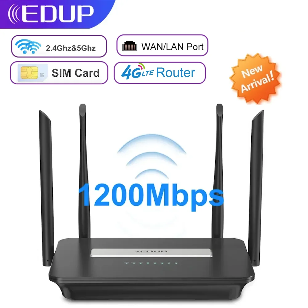 

Wi-Fi-роутер EDUP 4G LTE, 1200 Мбит/с, 2,4/5,8 ГГц