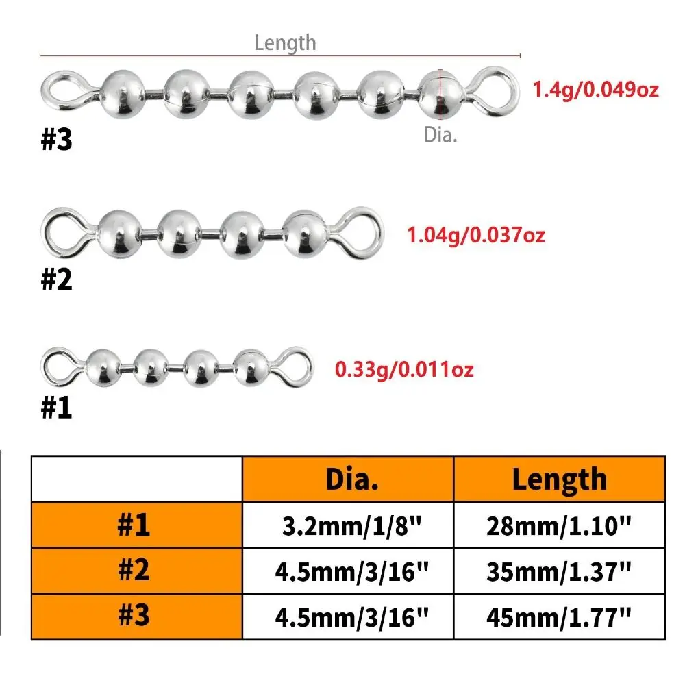 5Pcs Fishing Bead Chain Swivel Stainless Steel Catfish Swivels Trolling Rig Catfish Rig Saltwater Rolling Solid Ring Connector