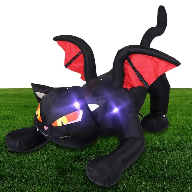 

Animated Inflatable Black Cat Halloween Outdoor Light Inflatable Black Cat Decoration Halloween Party Decor With Wings 7.5Ft