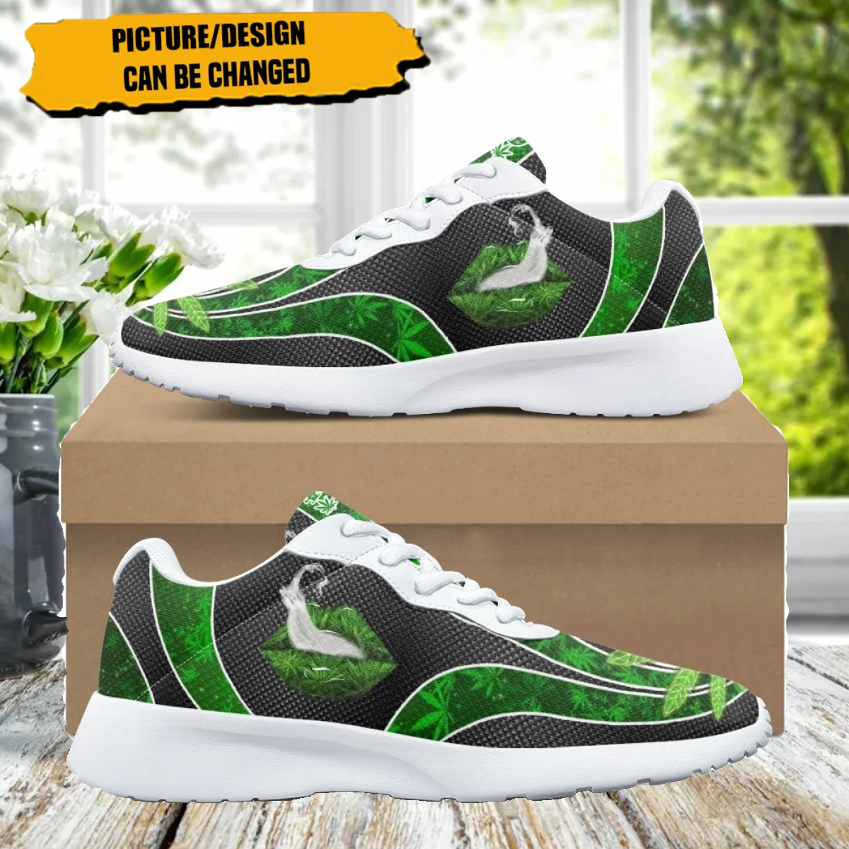 

Fashion Green Weeds Pattern Design for Women Home Yoga Fitness Shoe Cozy Shock Absorbing Wear-Resistant Ladies Outdoor Sneakers