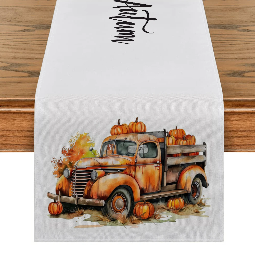 Autumn Truck Pumpkin Maple Maple Table Runner Kitchen Table Decor Farmhouse Dining Table Runners Wedding Party Decorations