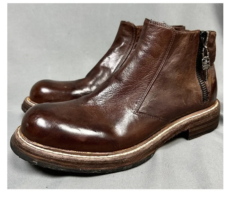 

Мужские кожаные ботинки Goodyear ручной работы из промытой старой кожи, мужские повседневные ботинки