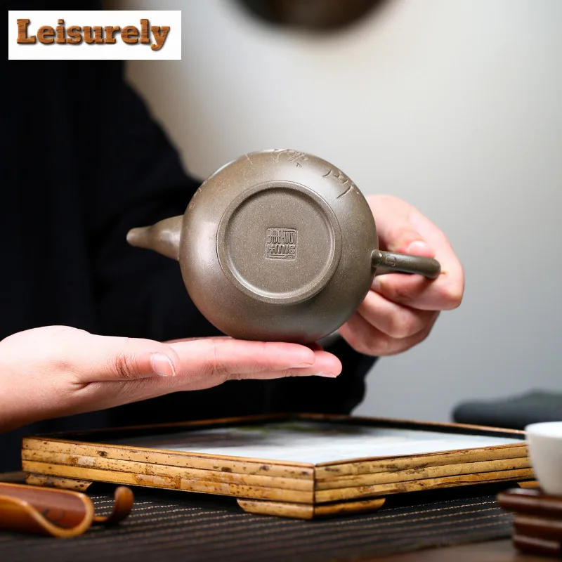 270ml Ancient Yixing Purple Clay Teapot Handmade High Pan Pot Raw Ore Crab Shell Cyan Mud Kettle With Strainer Zisha Teaset Gift