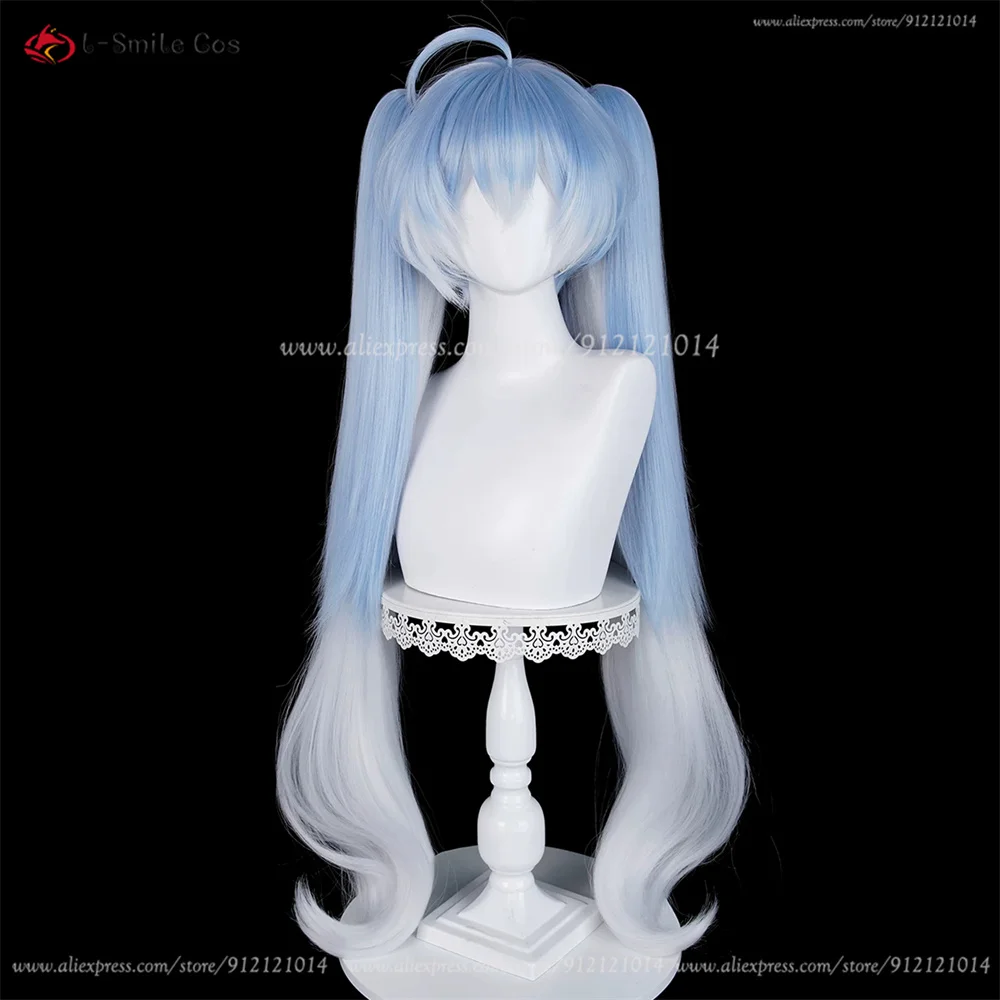 Anime Cosplay Perücke 100cm Double Ponytail Blau Grau, hitzebeständig, 550g+ Synthetik 4