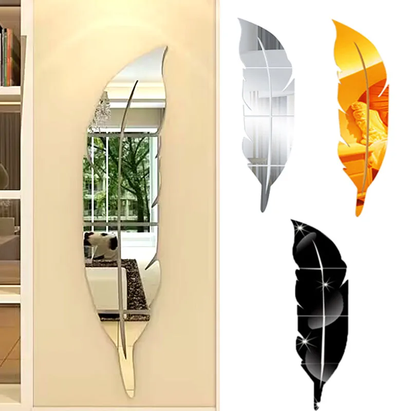 Feather Feather 3D Mirror Wall Sticker Living Room Bathroom Bedroom Art Home Decoration DIY Acrylic Decal Mural Wallpaper