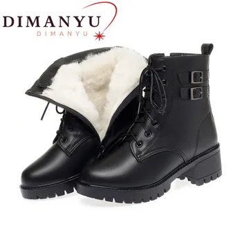 Winter Boots Women Large Size Natural Wool Warm Women Snow Boots Martin Non-Slip Genuine Leather Women Short Boots 1