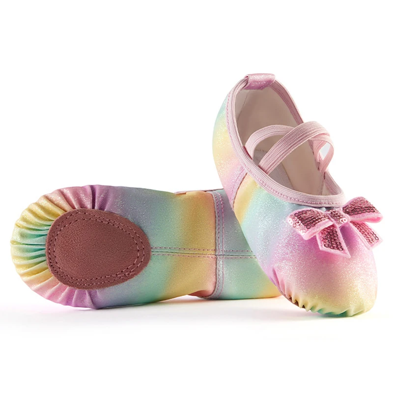 

Girl Ballet Shoes Glitter Split-Sole Dance Slippers Toddler Kids Practice Shoes Flats Soft Lightweight Elastic Laces Colorful
