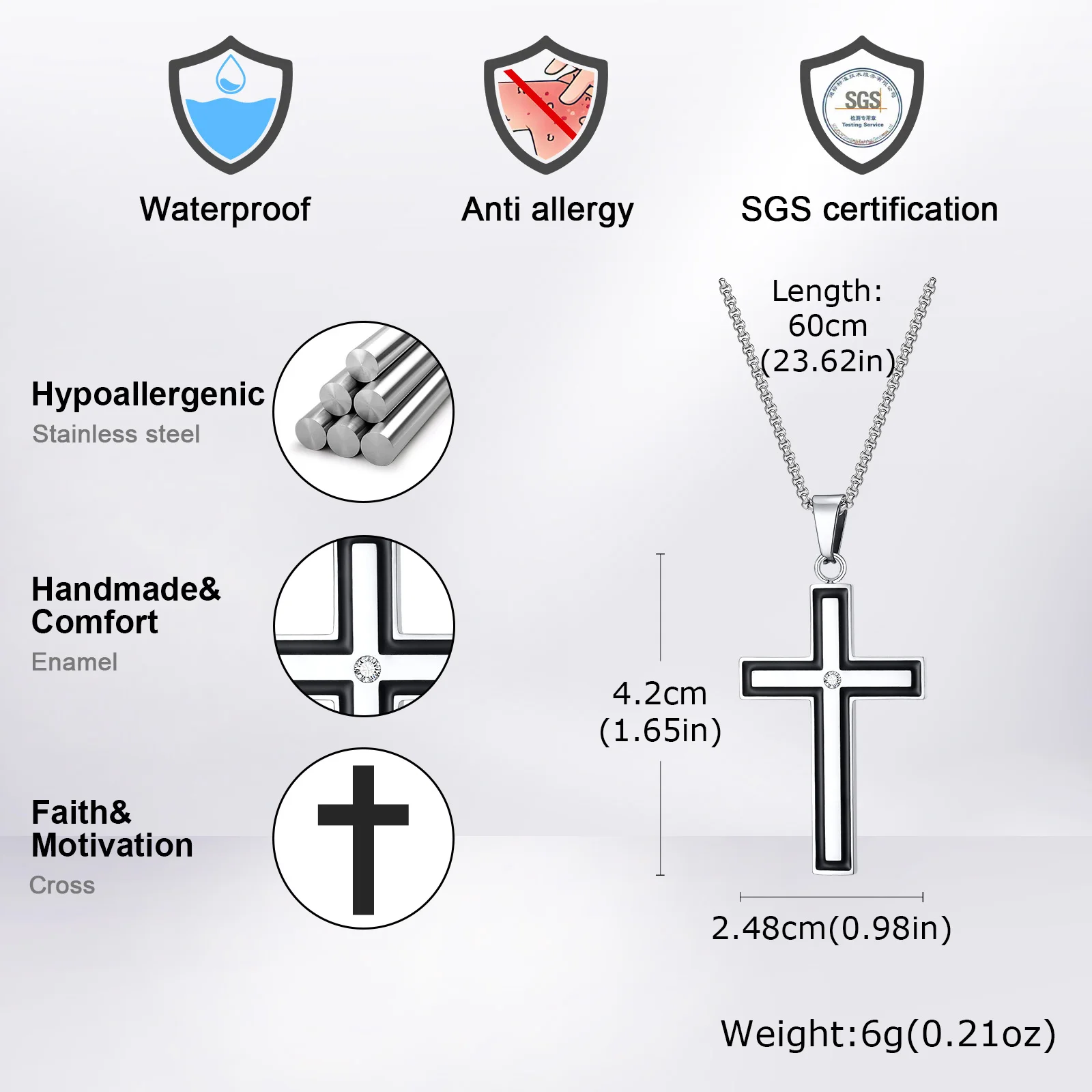 Unisex Stainless Steel Cross Pendants Necklaces Zircon Center Inlayed Christ Cross Collar For Men Women Faith Jewelry
