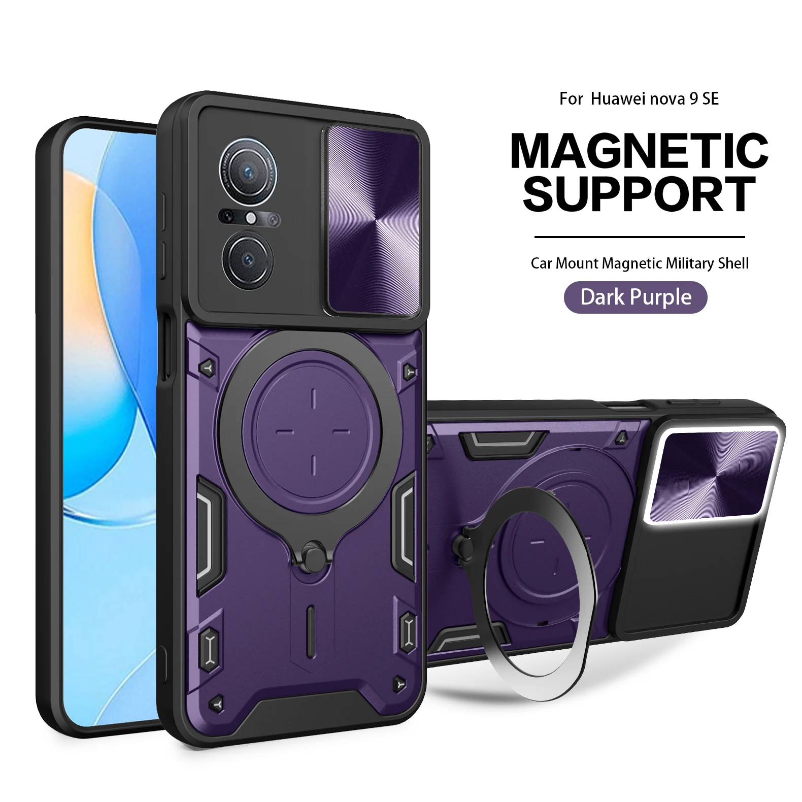 Heavy Duty Rugged Armor Phone Case with Magnetic Bracket and Slide Camera Protection Cover