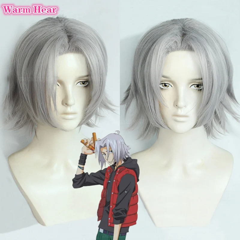 

Парик для косплея аниме Gokudera Hayato, короткие, серебристо-серые, термостойкие волосы в центре, парики для Хэллоуина + шапочка для парика