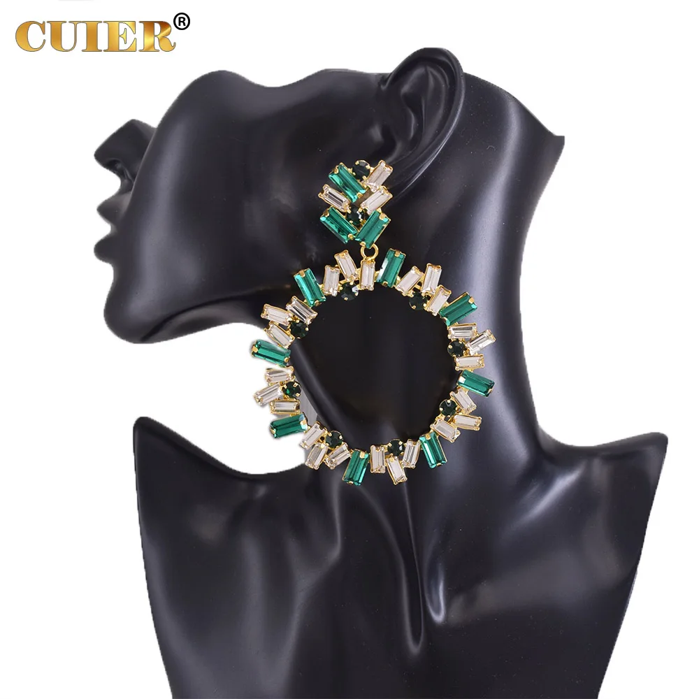 

CUIER Gorgeous Emerald Dangle Women Earrings for Wedding Party Jewelry Accessories Hoop Earring Good quality Shiny strass