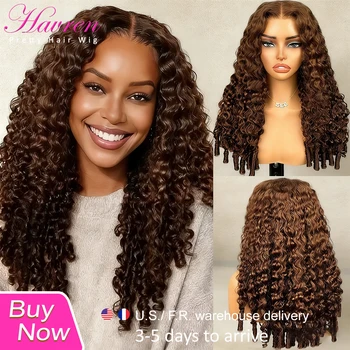 Chocolate Brown Burmese Curly Wigs 13x6 Lace Front Wigs Human Hair 13x4 HD Lace Wig Pre Plucked Brazilian Human Hair 200 Density 1