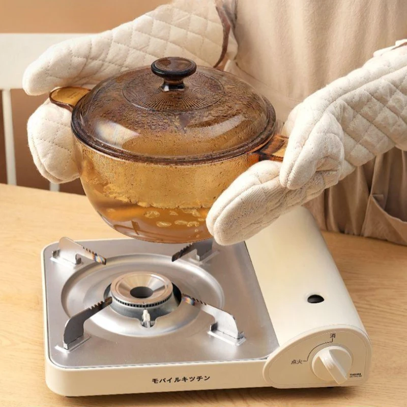 2pcs Oven Gloves Heat Resistant Kitchen Cooking BBQ Accessories Cotton Mitts Microwave Safe Barware Protection Anti Steam Scald