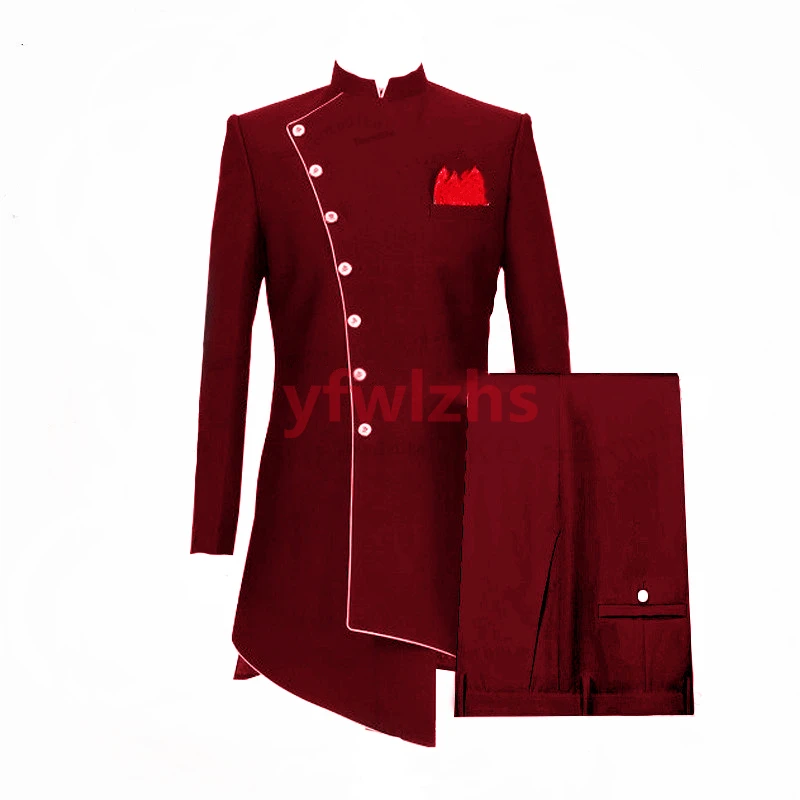 

New Arrival Long Pattern Groomsmen Mandarin Lapel Groom Tuxedos Men Suits Wedding/Prom Best Blazer ( Jacket+Pants+Tie) D171