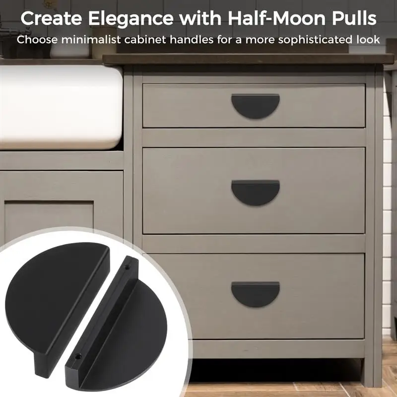 Half-Moon Drawer Pulls Cabinet Handles 2.5 Inches Hole Spacing Semicircle Finger Pulls for Kitchen 12Pcs/Set With 24 Screws
