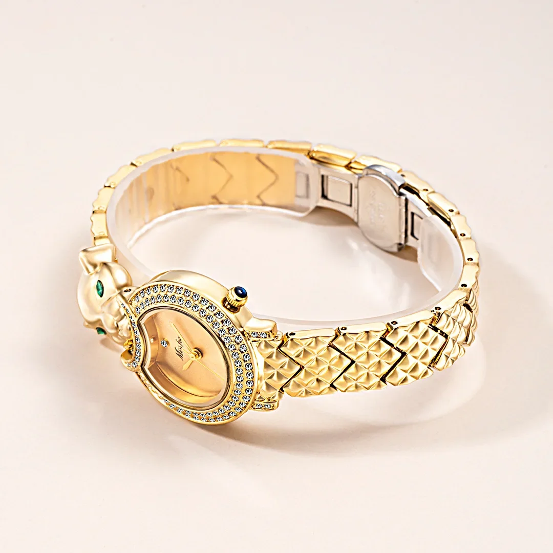 Luxury Leopard 18K Gold Plated Watch for Women Elegant Womens Quartz Watch Bling Iced Out Diamond Ladies Watch Relogio Feminino