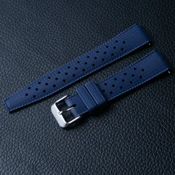 Classic Tropical Style FKM Watch Strap - Premium Replacement Watchband Bracelet Belt - 22mm (Blue)