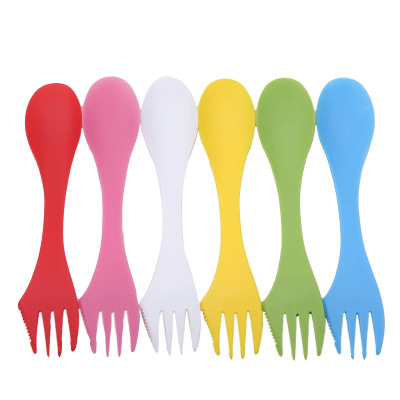 6Pcs 3 In 1 Plastics Knife Fork Spoon Practical Outdoor Picnic Spoon