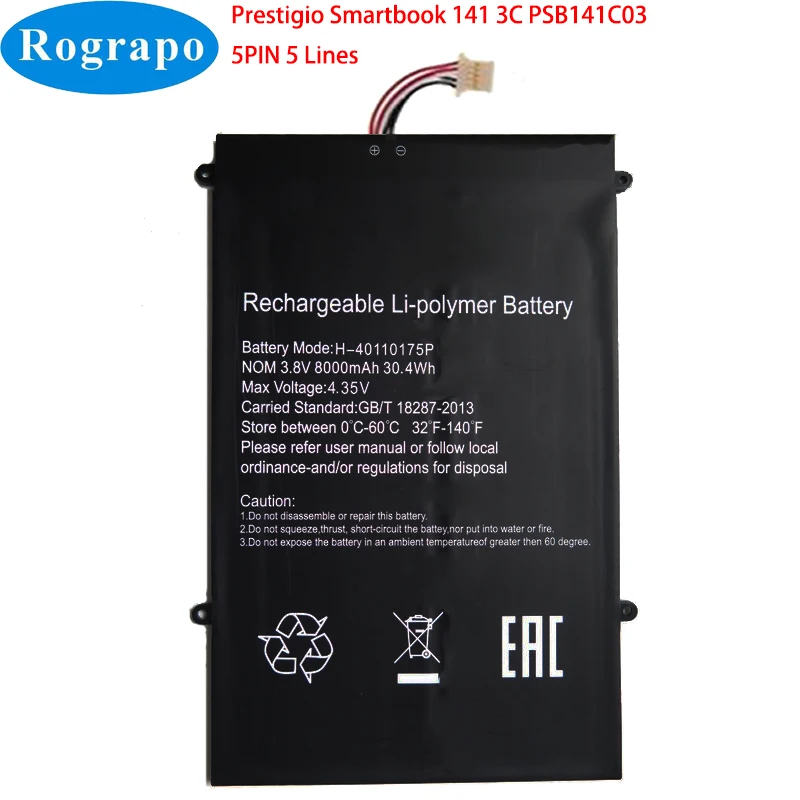 Bateria do Portátil para Prestigio Smartbook 141 c3 Psb141c03 Psb141c03bfh_dg Psb141c03bgh_dg Gsp3685104 3.7v 8000mah 29.6wh 5pin