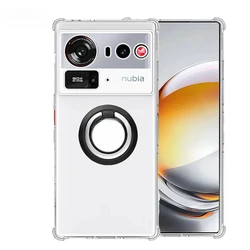 Magnetic Ring Stand Holder Transparent Shockproof Silicone Case for Nubia Z80 Ultra (Black)