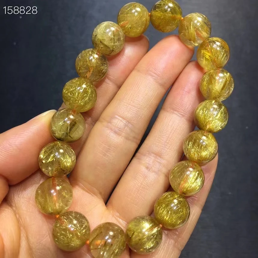 

Natural Gold Rutilated Quartz Titanium Woman Man Bracelet Brazil Wealthy Stone 11mm Clear Round Beads Crystal Charms AAAAAA